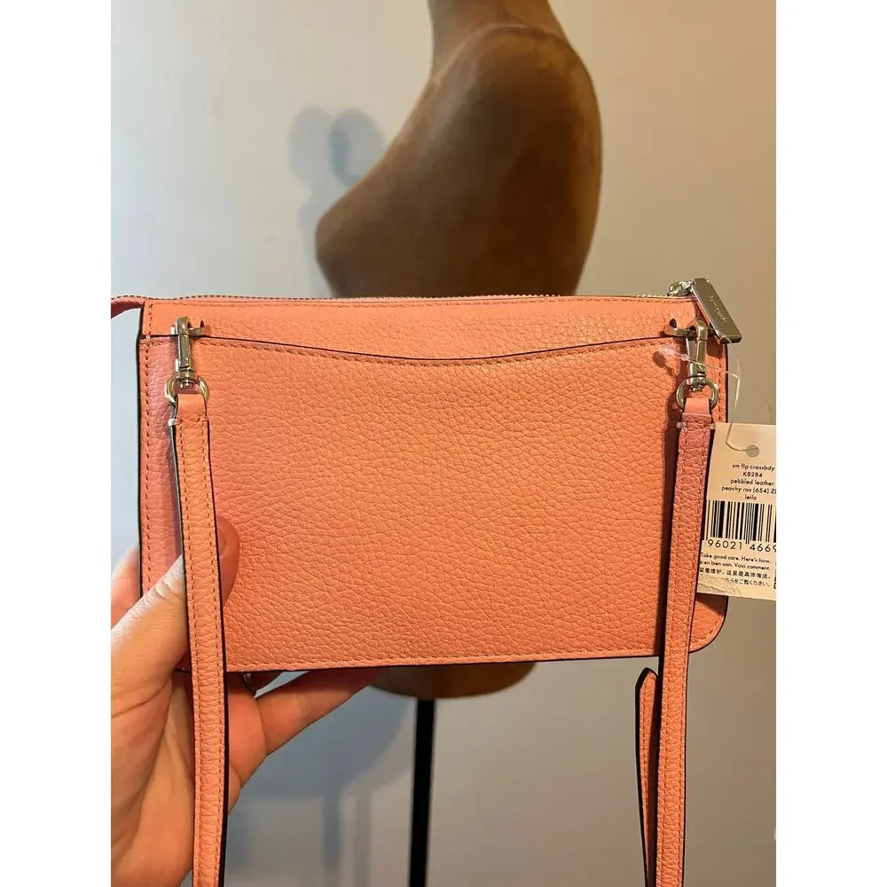 Kate Spade Leila Small Flap Crossbody Pebbled Leather in Peachy Rose $269